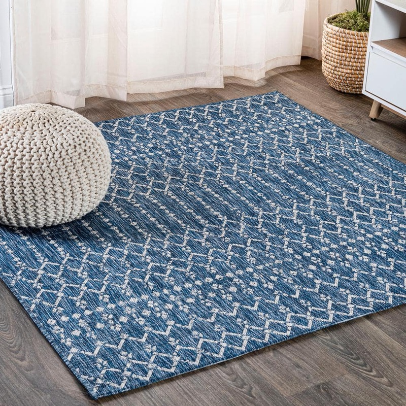 JONATHAN Y Ourika Moroccan Geometric Textured Weave Navy/Light Gray 4 ft. x 4 ft. Indoor/Outdoor Area Rug SMB108B-4SQ
