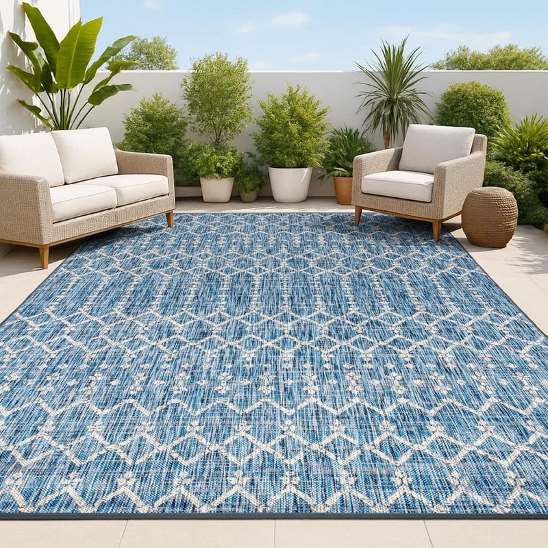 JONATHAN Y Ourika Moroccan Navy/Light Gray 3 ft. 1 in. x 5 ft. Geometric Textured Weave Indoor/Outdoor Area Rug SMB108B-3