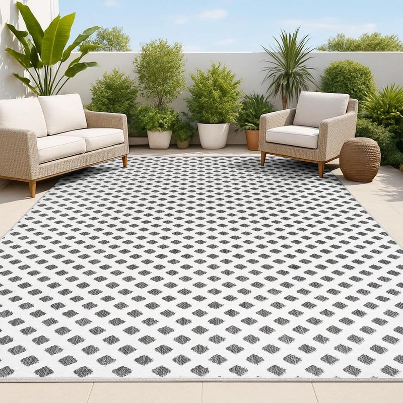 JONATHAN Y Rabat High-Low Pile Mini-Diamond Trellis White/Black 8 ft. x 10 ft. Indoor/Outdoor Area Rug SBH101B-8