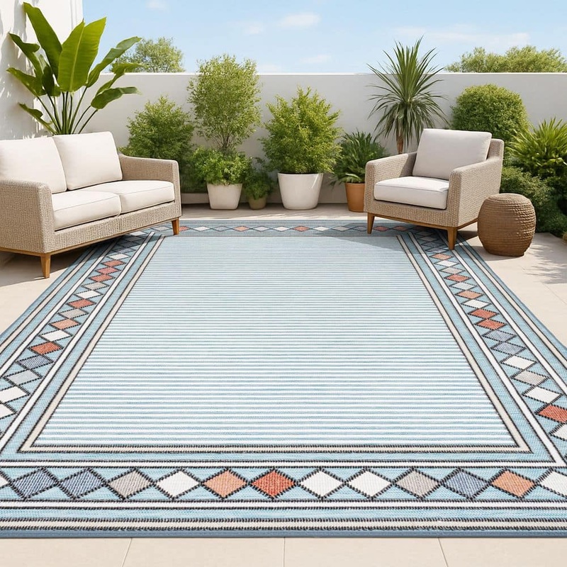 JONATHAN Y Sebastian Approximate Rug Size (3 x 5 ft.) High-Low Modern Blue/Ivory Diamond Border Indoor/Outdoor Area Rug HWC102D-3