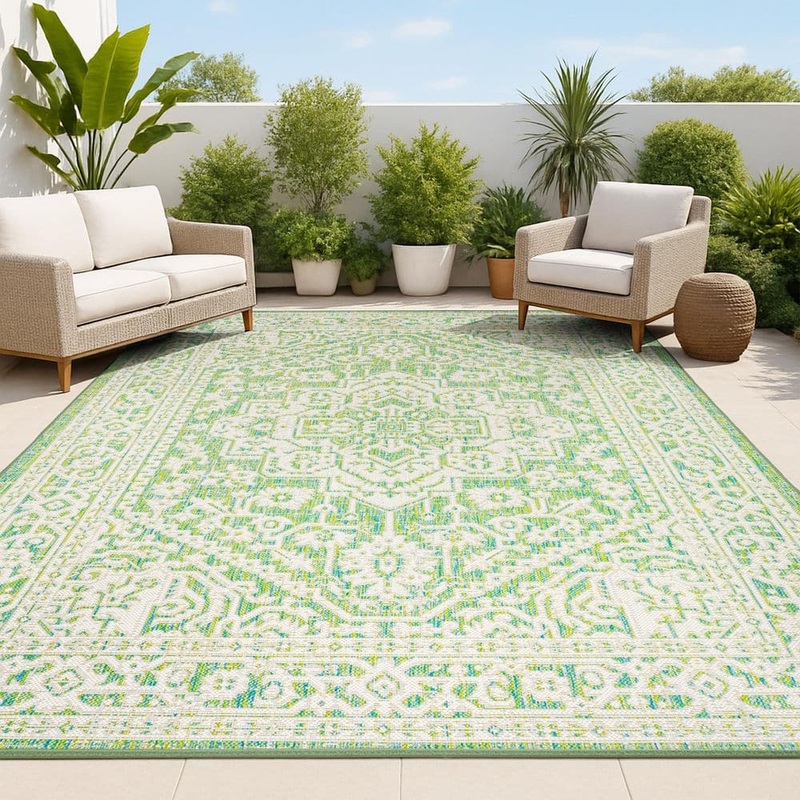 JONATHAN Y Sinjuri Medallion Textured Weave Cream/Green 4 ft. x 6 ft. Indoor/Outdoor Area Rug SMB101H-4