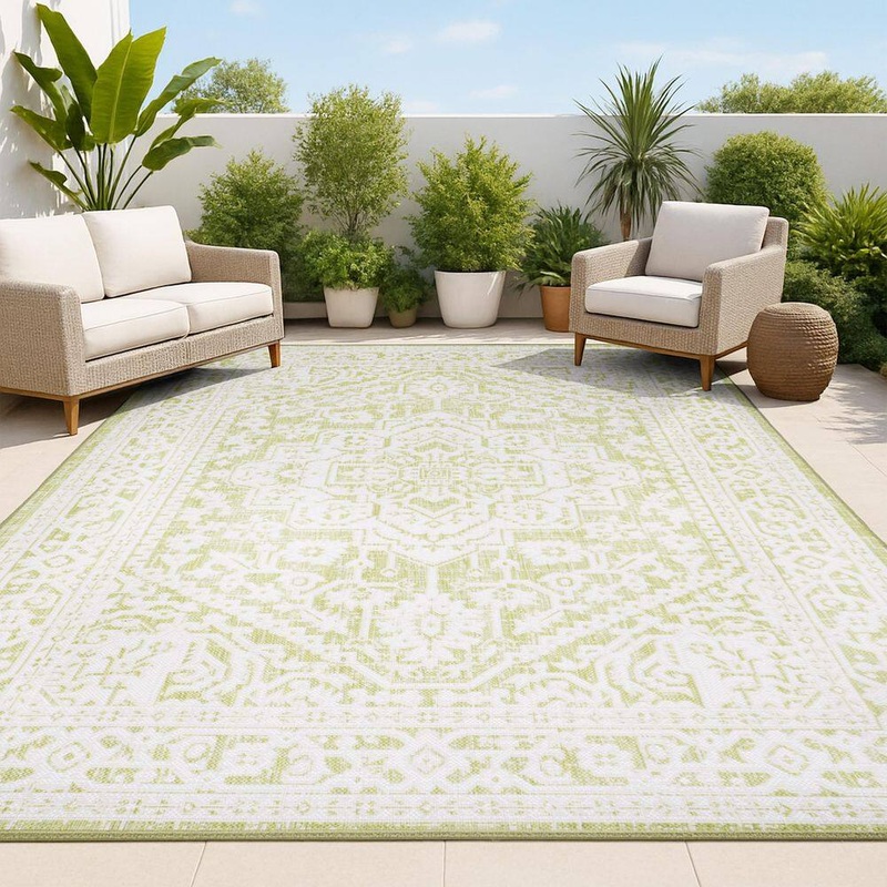 JONATHAN Y Sinjuri Medallion Textured Weave Green/Cream 9 ft. x 12 ft. Indoor/Outdoor Area Rug SMB101E-9