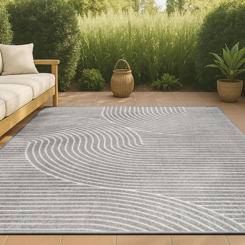 JONATHAN Y Skagen High-Low Minimalist Curve Geometric Gray/Ivory 3 ft. x 5 ft. Indoor/Outdoor Area Rug SCN100A-3