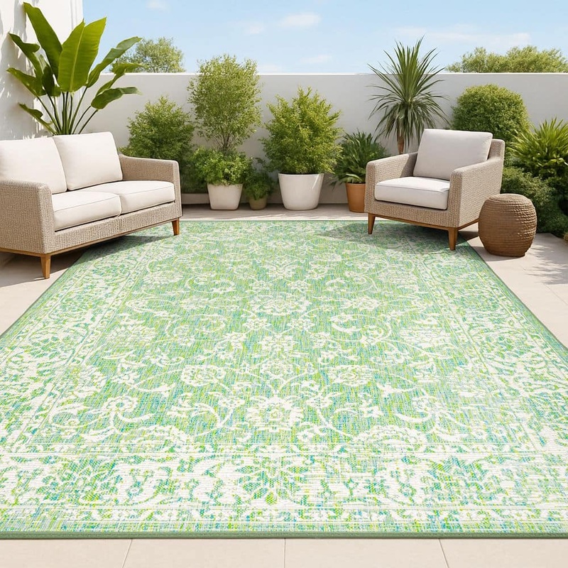 JONATHAN Y Tela Bohemian Textured Weave Floral Cream/Green 5 ft. x 8 ft. Indoor/Outdoor Area Rug SMB100F-5