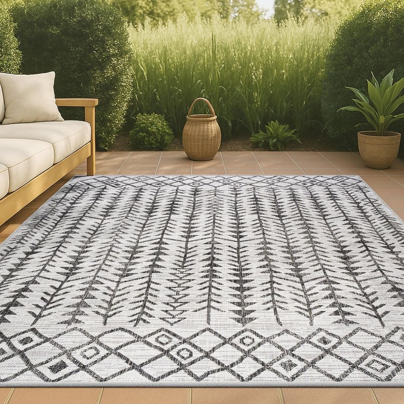 JONATHAN Y Tokay Bohemian Geometric Ivory/Black 3 ft. x 5 ft. Indoor/Outdoor Area Rug SMB132D-3