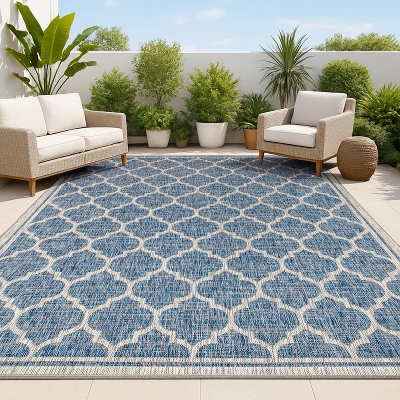 JONATHAN Y Trebol Moroccan Trellis Navy/Gray 7 ft. 9 in. x 10 ft. Textured Weave Indoor/Outdoor Area Rug SMB109D-8