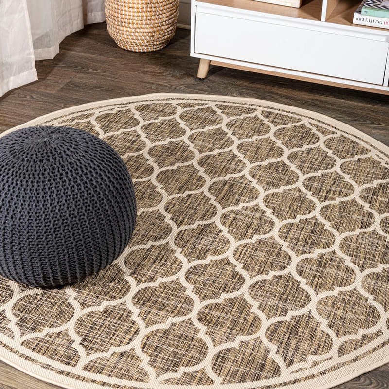 JONATHAN Y Trebol Moroccan Trellis Textured Weave Brown/Beige 9 ft. Round Indoor/Outdoor Area Rug SMB109A-9R