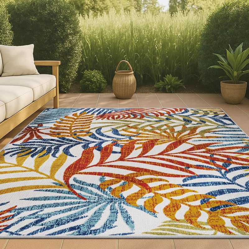 JONATHAN Y Tropics Palm Leaves Cream/Orange Indoor/Outdoor 3 ft. x 5 ft. Area Rug AMC100B-3