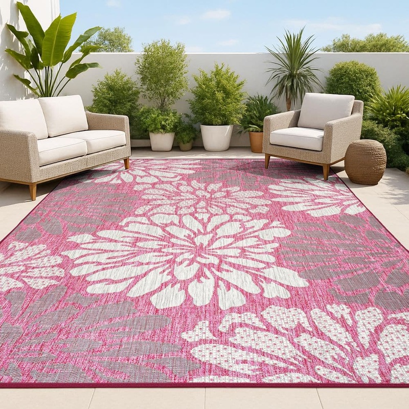 JONATHAN Y Zinnia Modern Floral Textured Weave Fuchsia/Light Gray 8 ft. x 10 ft. Indoor/Outdoor Area Rug SMB110F-8
