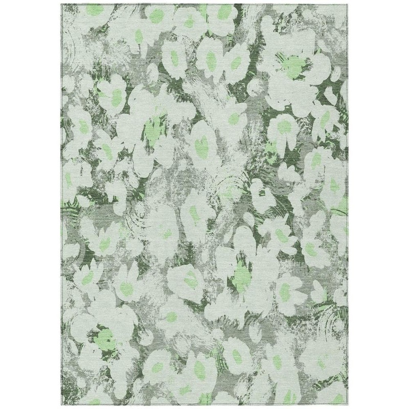 HomeRoots Artichoke Green 8 ft. x 10 ft. Woven Floral Polyester Rectangle Indoor/Outdoor Area Rug 2000561702