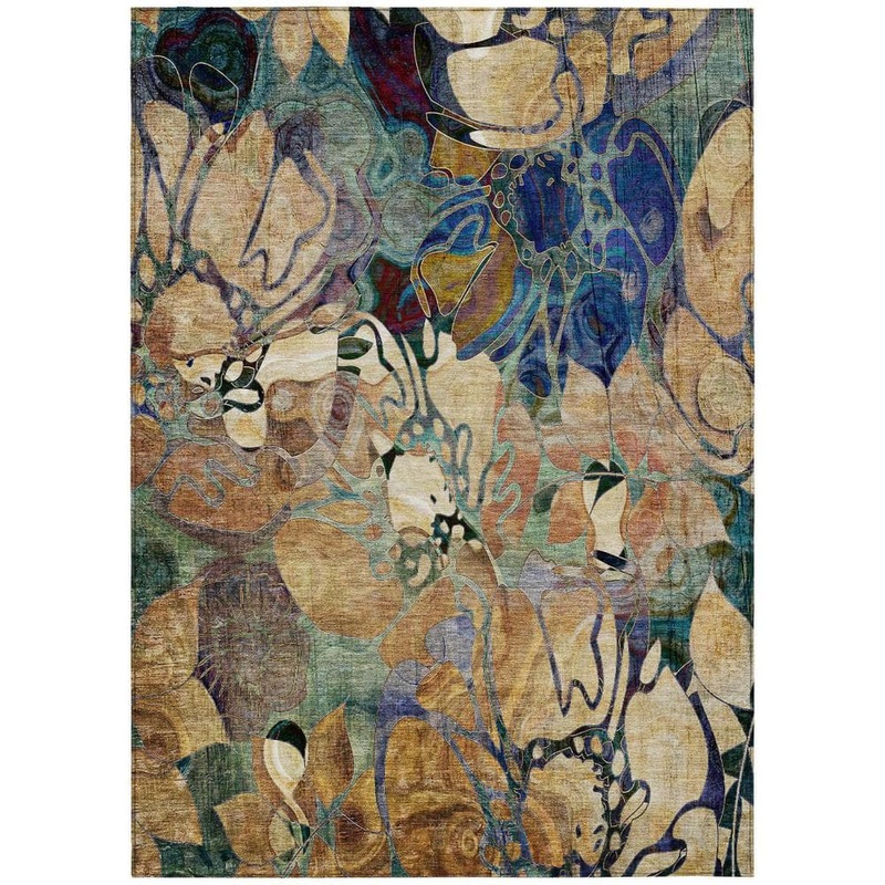 HomeRoots Beige and Blue 3 ft. x 5 ft. Woven Floral Rectangle Indoor/Outdoor Area Rug 2000563010