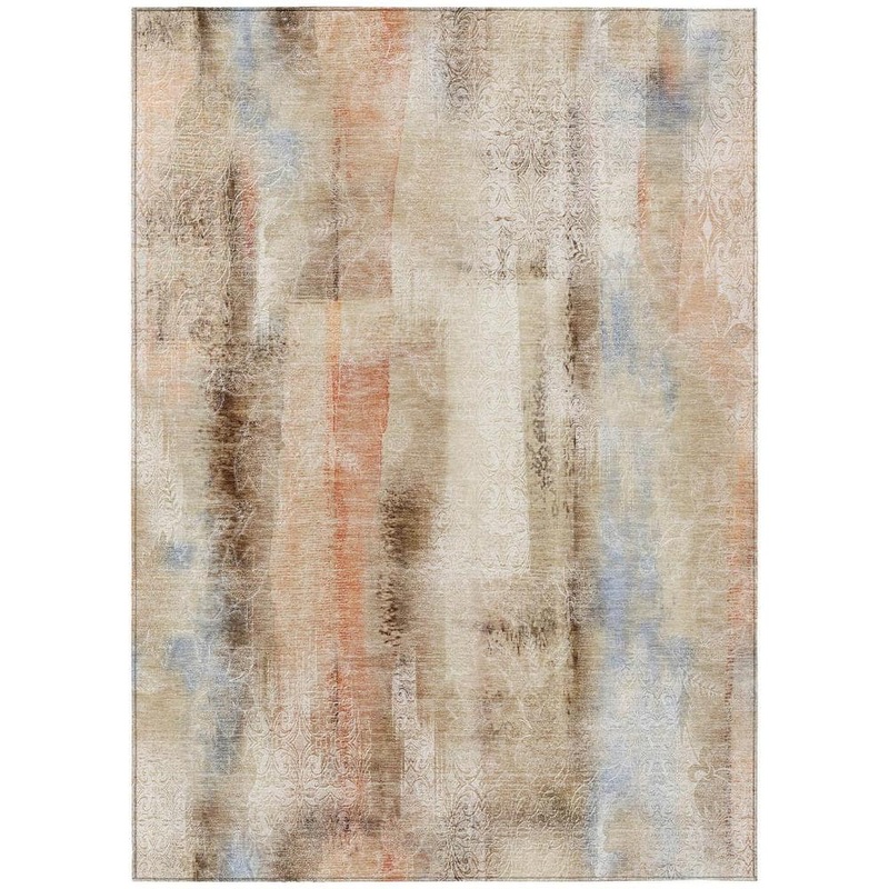 HomeRoots Beige and Brown 5 ft. x 8 ft. Woven Border Polyester Rectangle Indoor/Outdoor Area Rug 2000561637