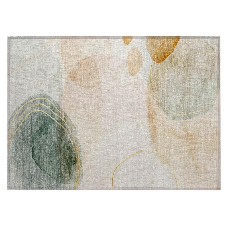 HomeRoots Beige and Green 2 ft. 3 ft. Woven Abstract Rectangle Indoor/Outdoor Area Rug 2000562137