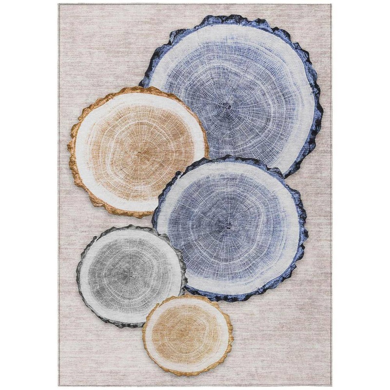 HomeRoots Beige Blue and Gold 3 ft. x 5 ft. Woven Geometric Rectangle Indoor/Outdoor Area Rug 2000564395