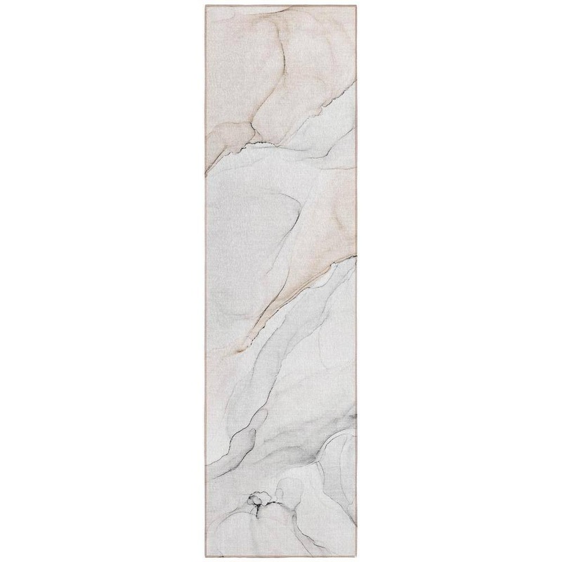HomeRoots Beige Ivory and Gray 2 ft. x 8 ft. Abstract Indoor / Outdoor Area Rug 2000560176