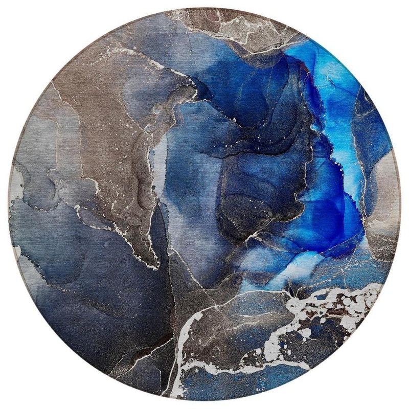 HomeRoots Blue 8 ft. Round Abstract Indoor / Outdoor Area Rug 2000559654