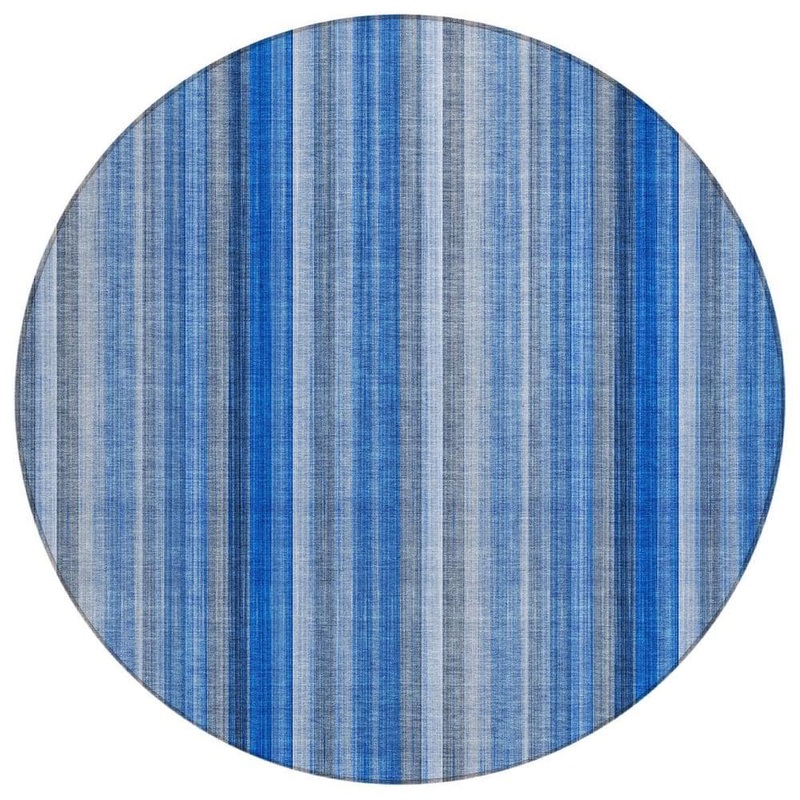 HomeRoots Blue 8 ft. Round Woven Striped Round Indoor/Outdoor Area Rug 2000562025
