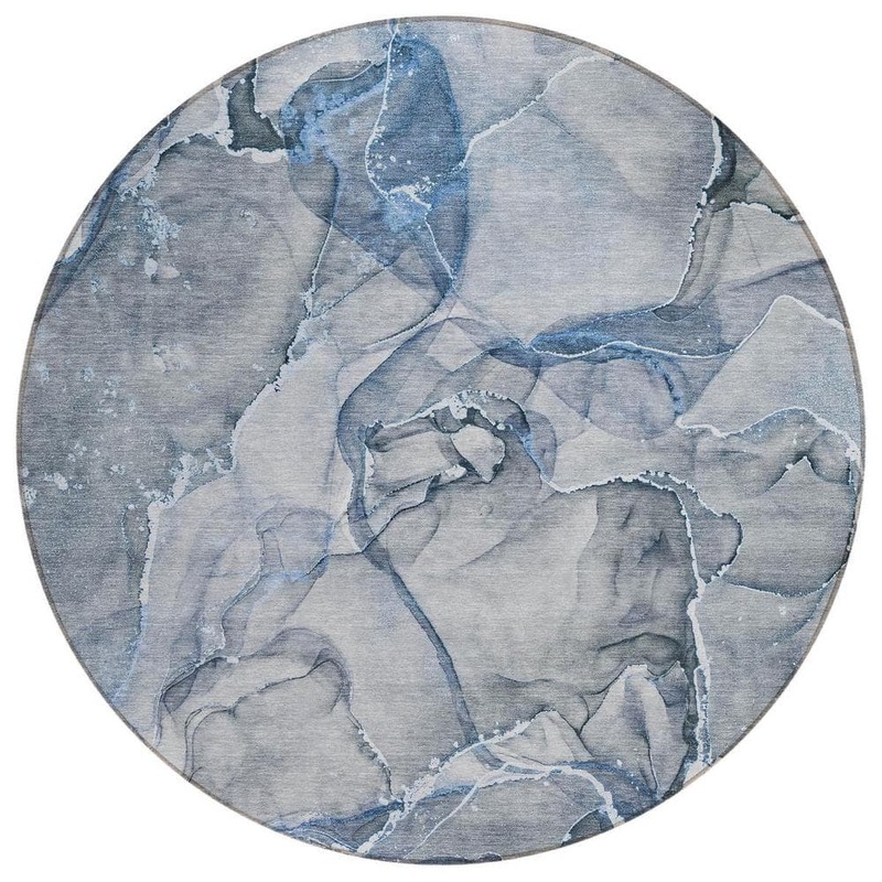 HomeRoots Blue and Gray 8 ft. Round Woven Abstract Polyester Round Indoor/Outdoor Area Rug 2000560344