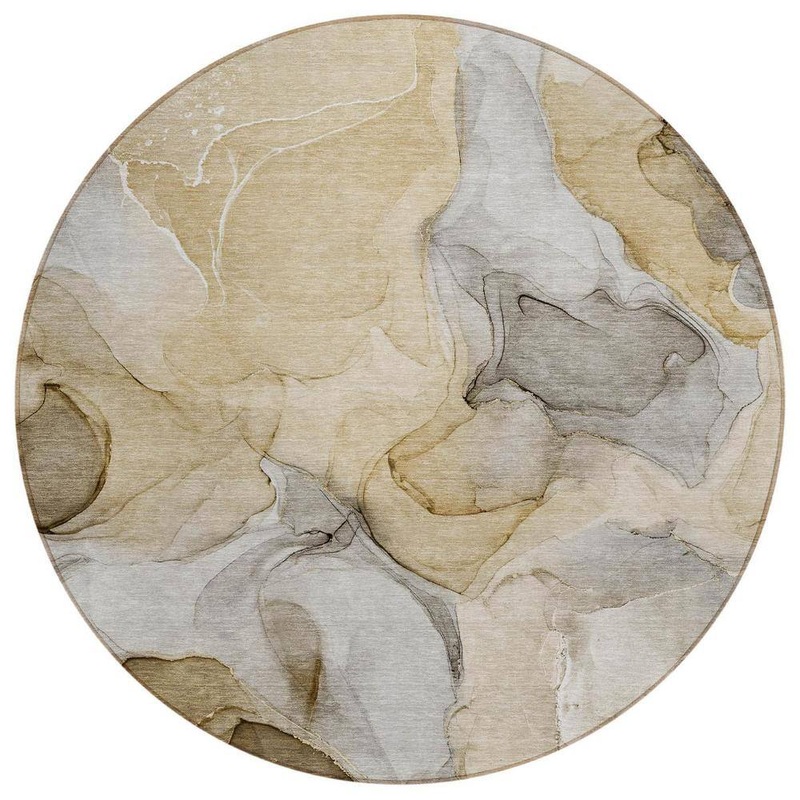 HomeRoots Brown 8 ft. Round Abstract Indoor / Outdoor Area Rug 2000559492