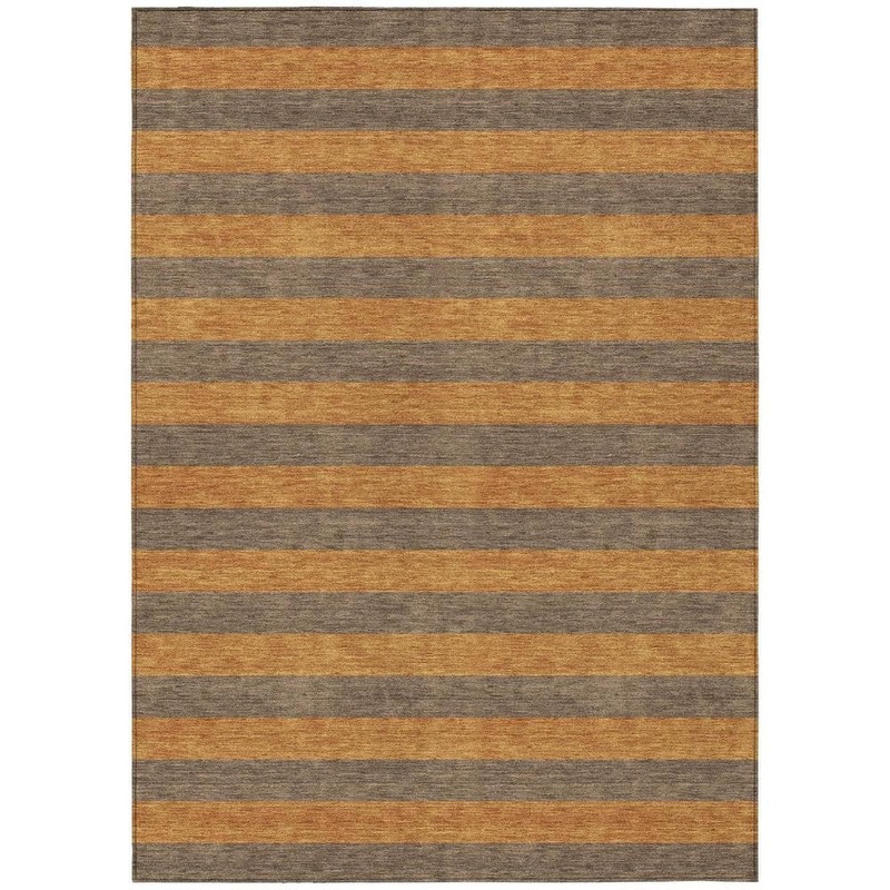HomeRoots Brown and Tan 8 ft. x 10 ft. Woven Striped Polyester Rectangle Indoor/Outdoor Area Rug 2000561074