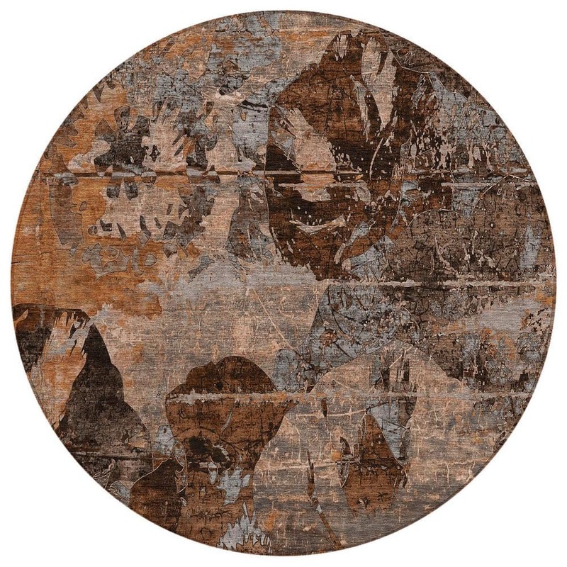HomeRoots Brown Terracotta and Gray 8 ft. Round Woven Floral Round Indoor/Outdoor Area Rug 2000562808
