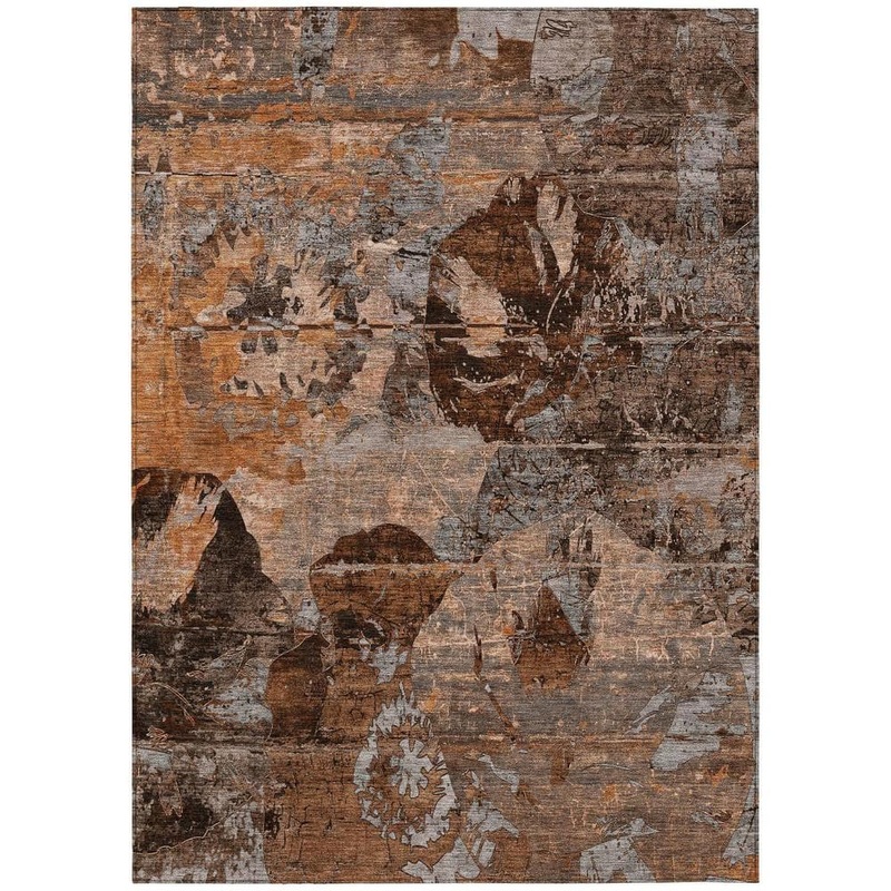 HomeRoots Brown Terracotta and Gray 8 ft. x 10 ft. Woven Floral Rectangle Indoor/Outdoor Area Rug 2000562809