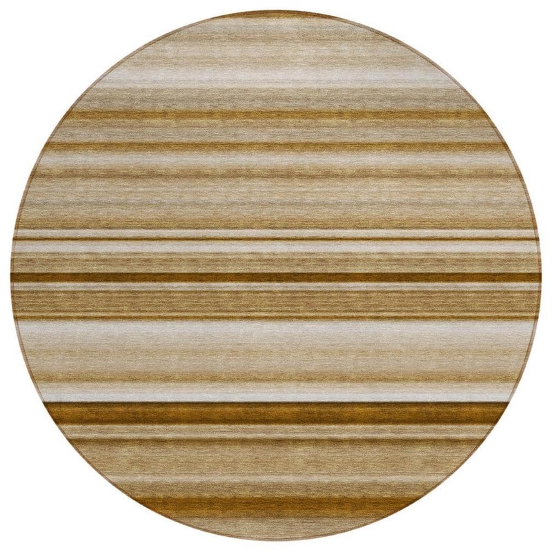 HomeRoots Choclate 8 ft. Round Woven Striped Polyester Round Indoor/Outdoor Area Rug 2000561010