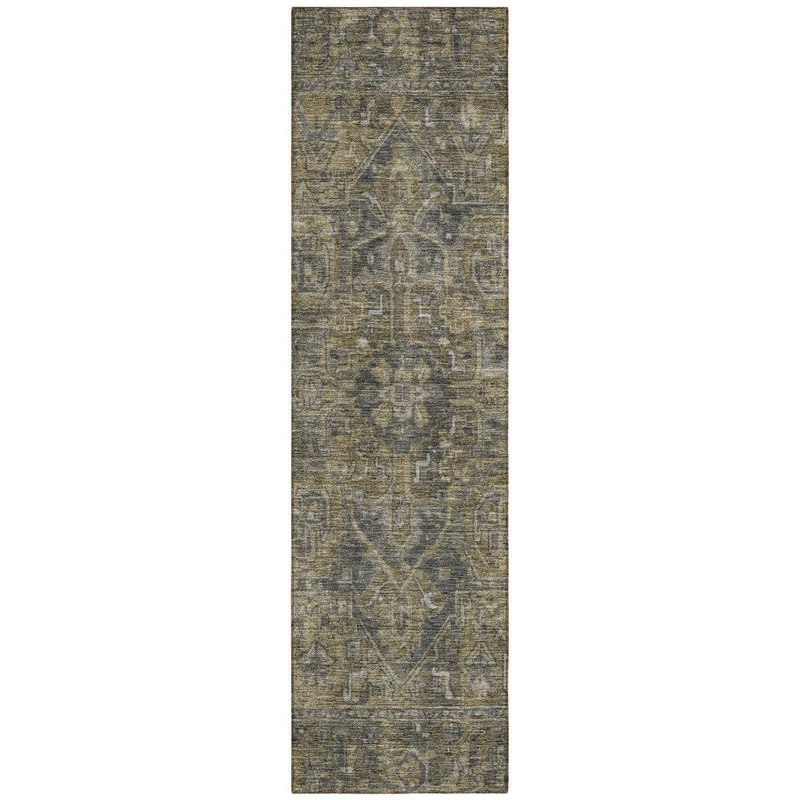 HomeRoots Dark Moss Green and Gray 2 ft. x 8 ft. Woven Oriental Runner Indoor/Outdoor Area Rug 2000563800