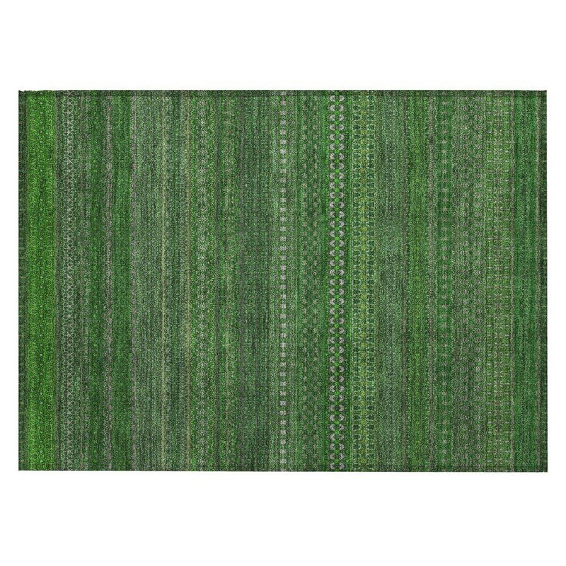 HomeRoots Fern Green 2 ft. x 3 ft. Woven Striped Polyester Rectangle Indoor/Outdoor Area Rug 2000560708