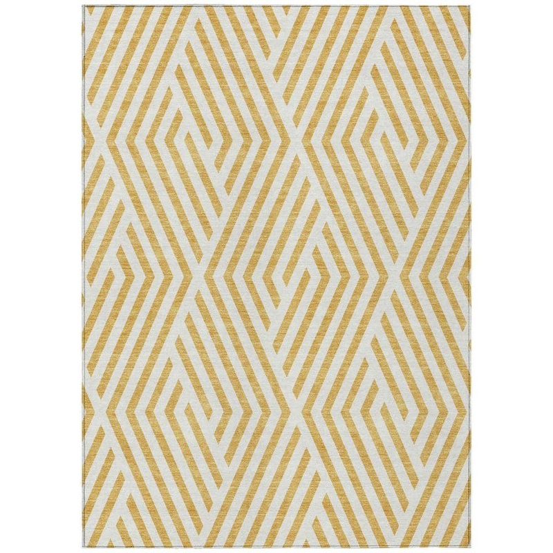 HomeRoots Gold and White 10 ft. x 14 ft. Woven Geometric Rectangle Indoor/Outdoor Area Rug 2000562280