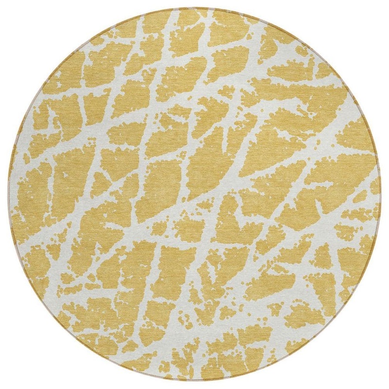 HomeRoots Gold and White 8 ft. Round Abstract Indoor / Outdoor Area Rug 2000559267