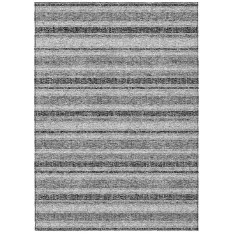 HomeRoots Gray and Black 10 ft. x 14 ft. Woven Striped Polyester Rectangle Indoor/Outdoor Area Rug 2000561166