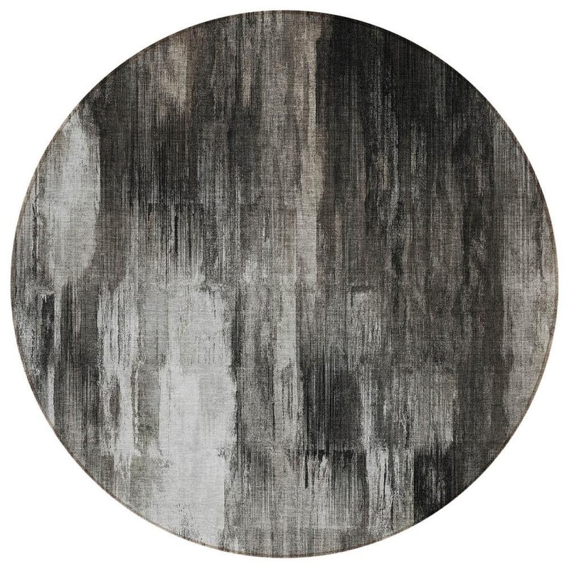 HomeRoots Gray and Black 8 ft. Round Woven Abstract Round Indoor/Outdoor Area Rug 2000563606