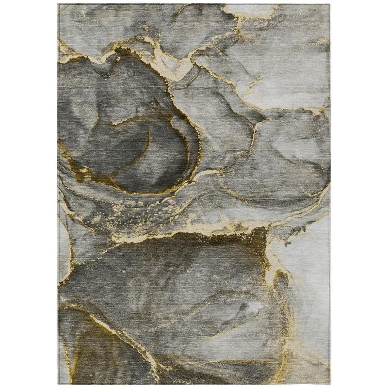 HomeRoots Gray and Gold 5 ft. x 8 ft. Woven Abstract Polyester Rectangle Indoor/Outdoor Area Rug 2000560613