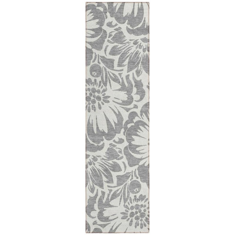 HomeRoots Gray and Ivory 2 ft. x 8 ft. Woven Floral Runner Indoor/Outdoor Area Rug 2000562453