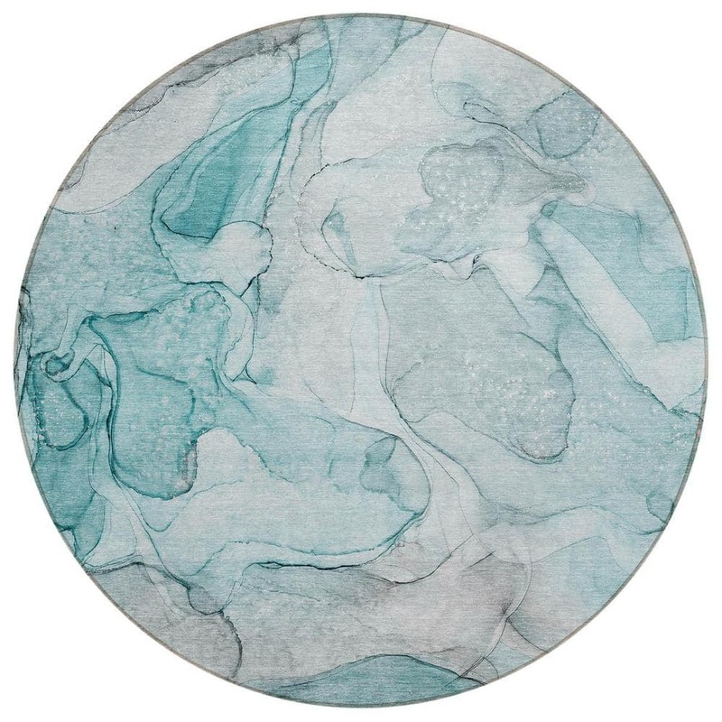 HomeRoots Gray and Ivory 8 ft. Round Abstract Indoor / Outdoor Area Rug 2000559970