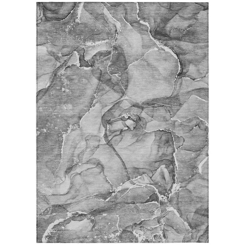 HomeRoots Gray and Ivory 8 ft. x 10 ft. Woven Abstract Polyester Rectangle Indoor/Outdoor Area Rug 2000560372