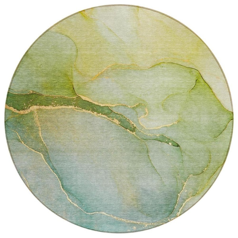 HomeRoots Green 8 ft. Round Abstract Indoor / Outdoor Area Rug 2000559807
