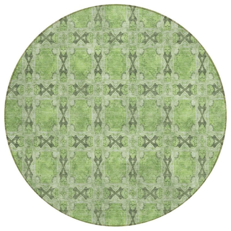 HomeRoots Green 8 ft. Round Woven Floral;Medallion Round Indoor/Outdoor Area Rug 2000563435