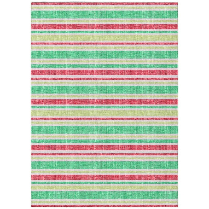 HomeRoots Green 8 ft. x 10 ft. Woven Striped Polyester Rectangle Indoor/Outdoor Area Rug 2000561173