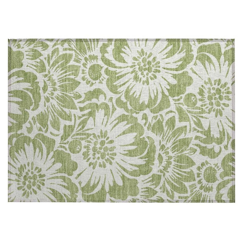 HomeRoots Green and Ivory 2 ft. x 3 ft. Woven Floral Rectangle Indoor/Outdoor Area Rug 2000562398