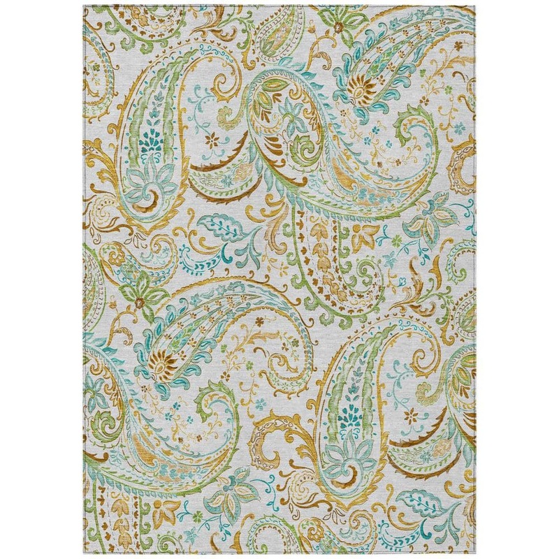 HomeRoots Ivory and Gold 5 ft. x 8 ft. Woven Paisley Polyester Rectangle Indoor/Outdoor Area Rug 2000561423