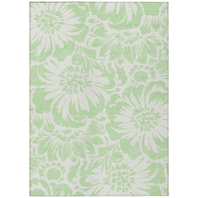 HomeRoots Mint Green and Ivory 9 ft. x 12 ft. Woven Floral Rectangle Indoor/Outdoor Area Rug 2000562477