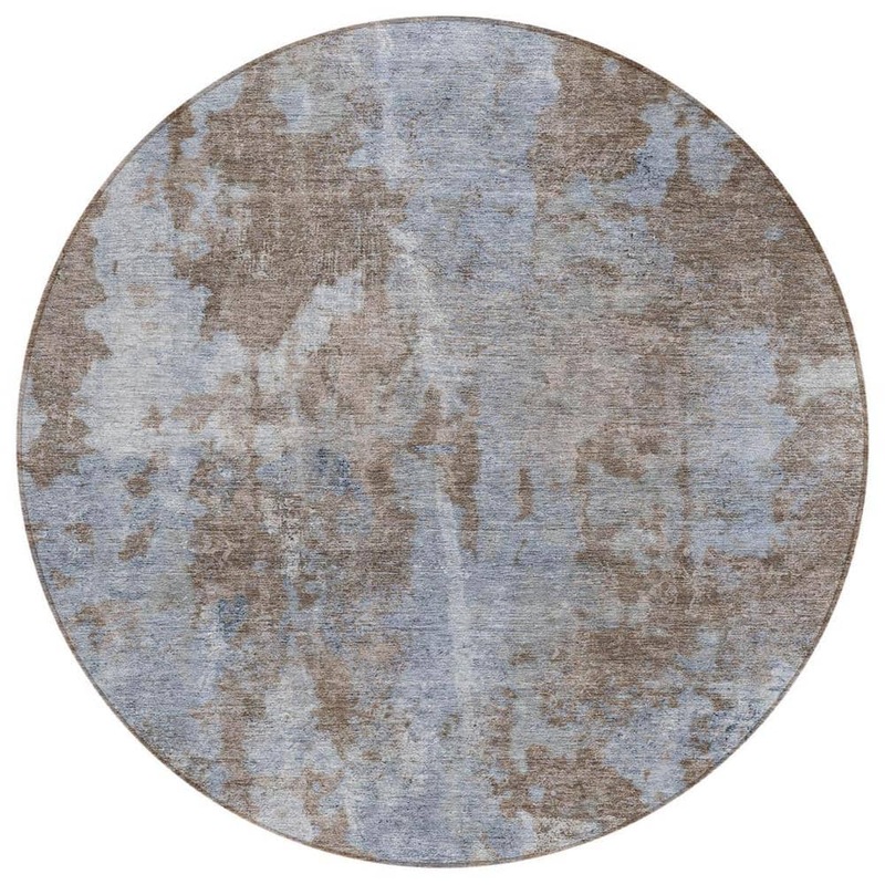 HomeRoots Mocha and Blue 8 ft. Round Woven Abstract Round Indoor/Outdoor Area Rug 2000564247