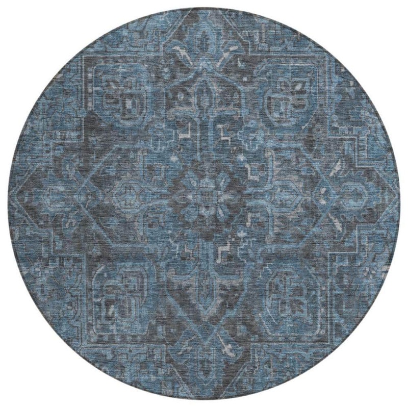 HomeRoots Navy and Black 8 ft. Round Woven Oriental Round Indoor/Outdoor Area Rug 2000563831