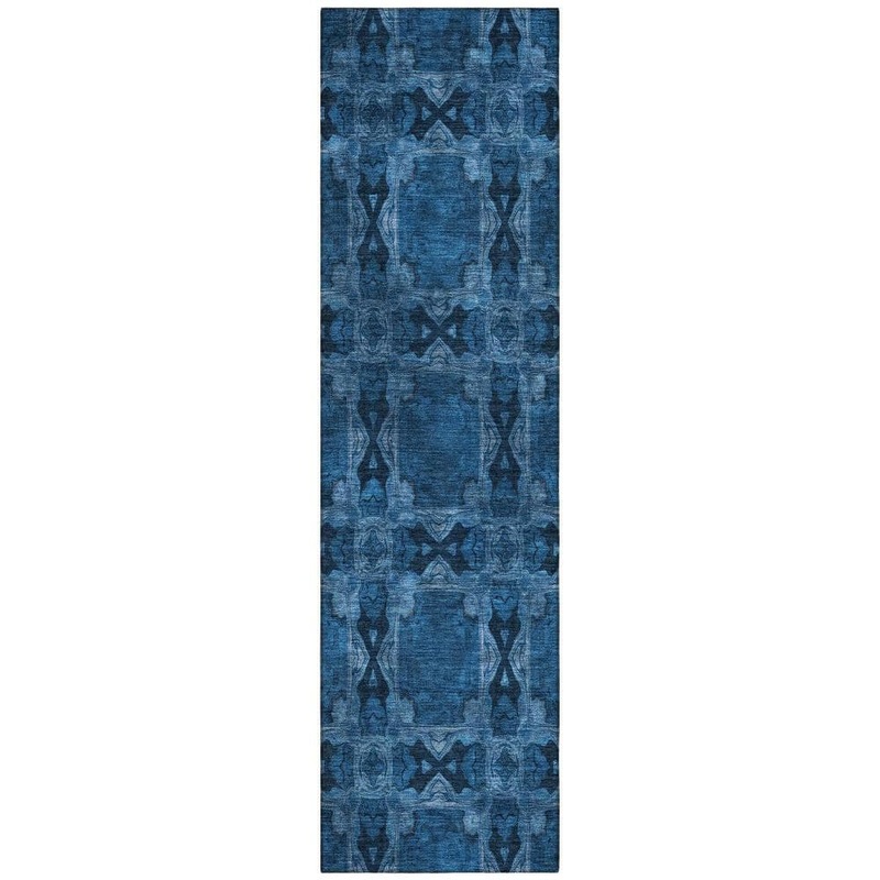 HomeRoots Navy and Gray 2 ft. x 8 ft. Woven Floral;Medallion Runner Indoor/Outdoor Area Rug 2000563449