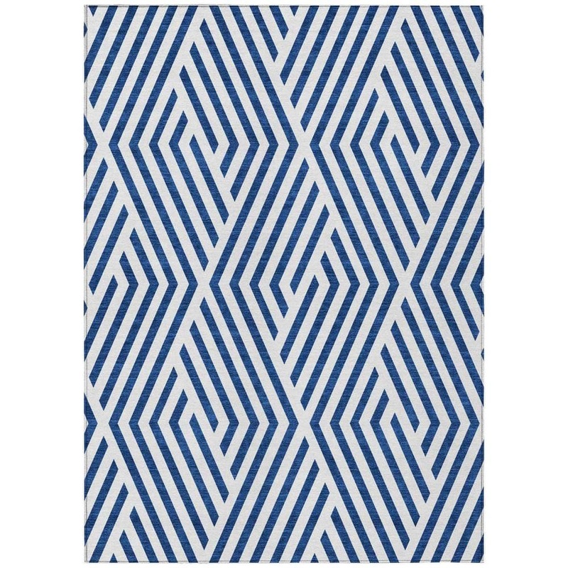 HomeRoots Navy and White 9 ft. x 12 ft. Woven Geometric Rectangle Indoor/Outdoor Area Rug 2000562333