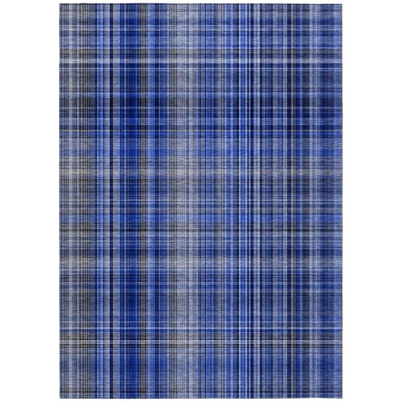 HomeRoots Navy Blue 10 ft. x 14 ft. Woven Plaid Rectangle Indoor/Outdoor Area Rug 2000561893