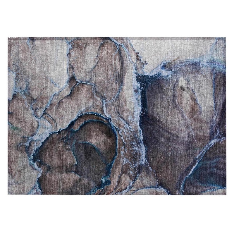HomeRoots Navy Blue 2 ft. x 3 ft. Woven Abstract Polyester Rectangle Indoor/Outdoor Area Rug 2000560618