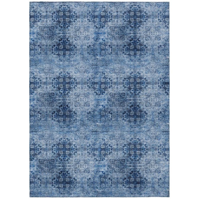 HomeRoots Navy Blue 3 ft. x 5 ft. Woven Floral Medallion Rectangle Indoor/Outdoor Area Rug 2000562965